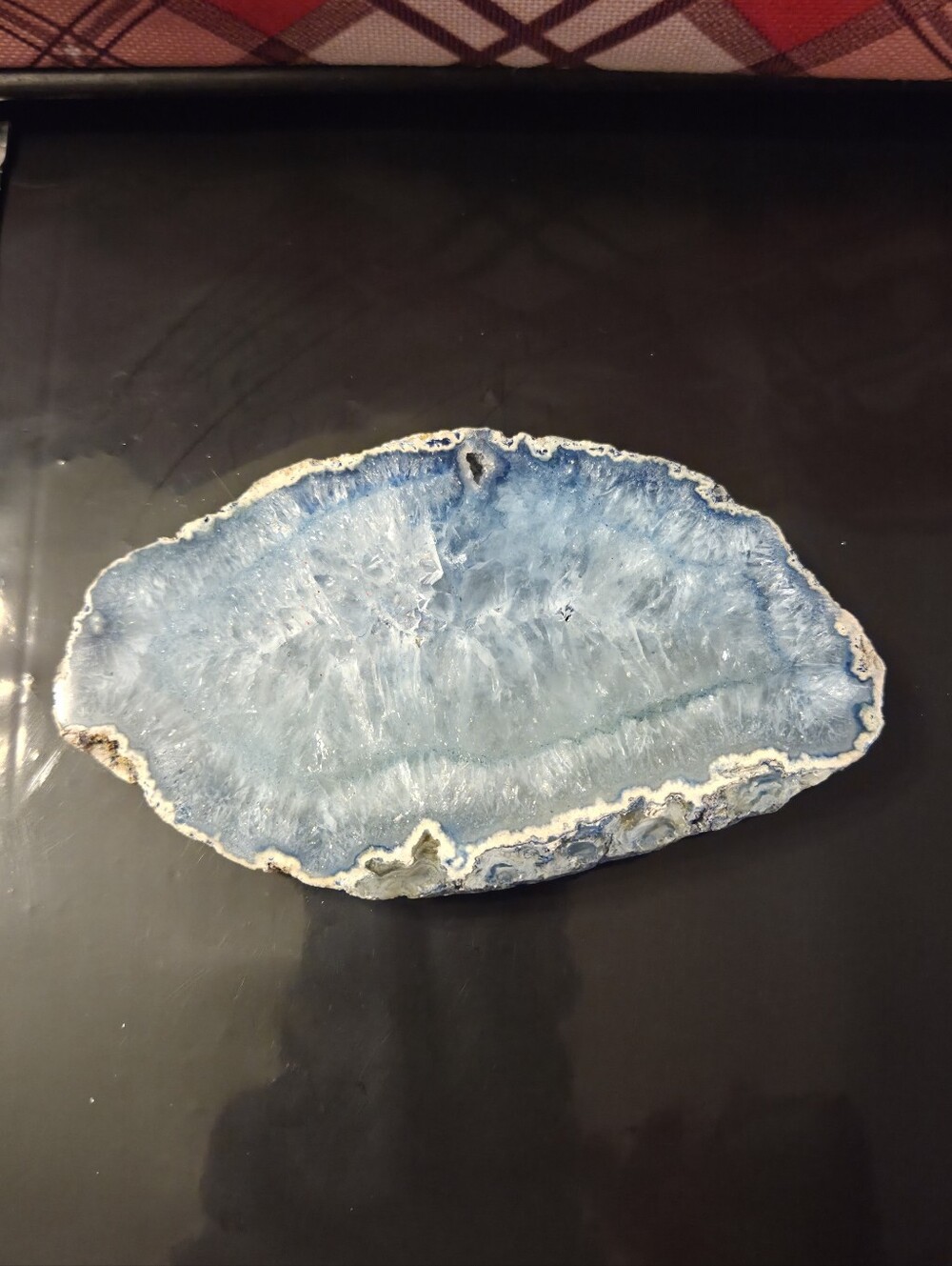 Natural Blue Agate Slice Geode Crystal Mineral Specimen Made in Brazil